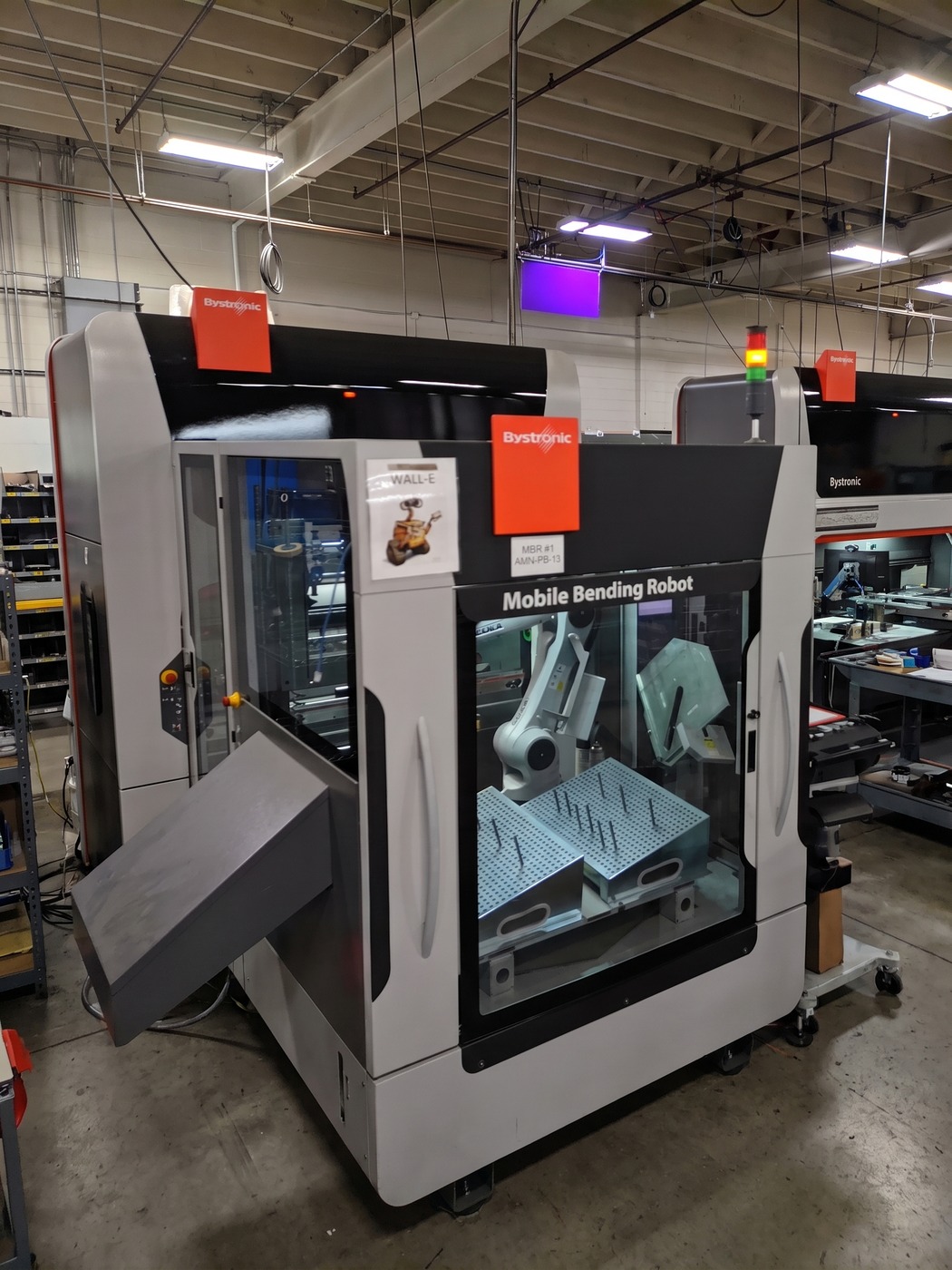 Bystronic Mobile Bending Robot cell running on the Atlas Manufacturing floor, press brakes behind it