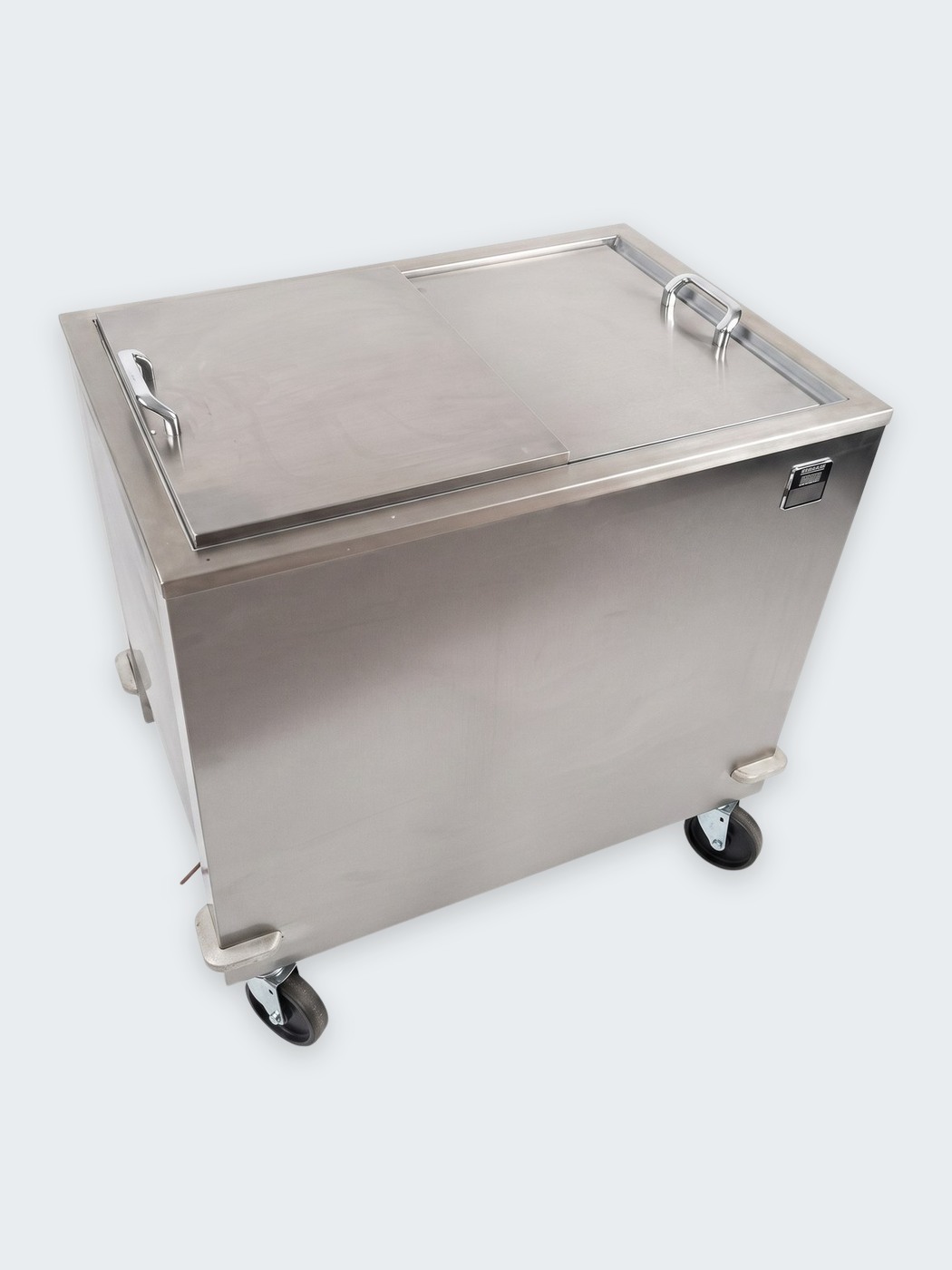 Stainless steel insulated food storage box on casters