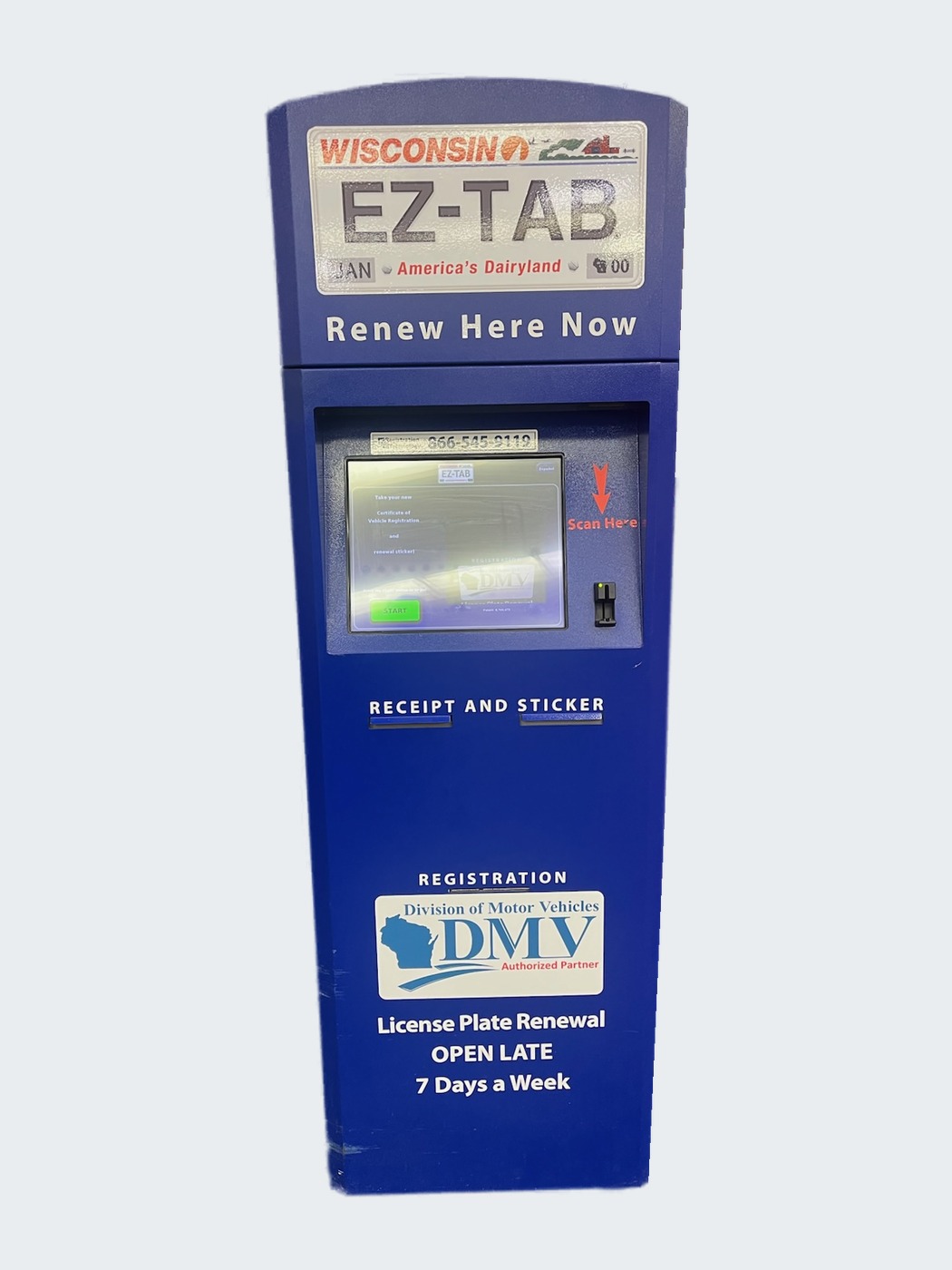 Self-service registration kiosk built by Atlas, shown as installed